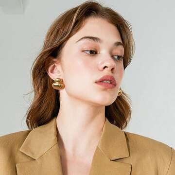 CUFELMU Chunky Gold Stud Earrings for Women Polished Gold Plated Double Dome Stud Earrings Statement Jewelry Gifts