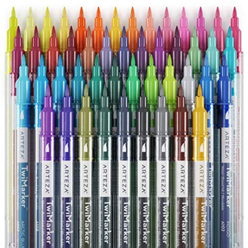 Arteza Dual Tip Brush Markers Set of 48 for Art & Coloring