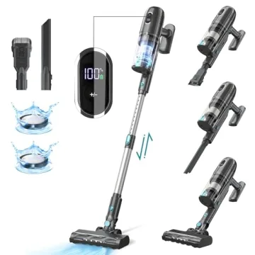 PRETTYCARELIFE Cordless Vacuum Cleaner, 43Kpa Powerful Stick Lightweight Vacuum with LED Touch Displ...