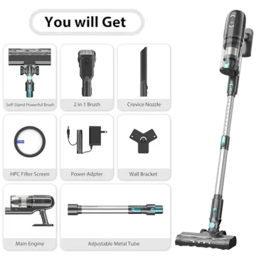 PRETTYCARELIFE Cordless Vacuum Cleaner, 43Kpa Powerful Stick Lightweight Vacuum with LED Touch Display, 45 Mins Long Runtime, Self-Standing Brushless Motor Vacuum for Hard Floor Carpet Hair