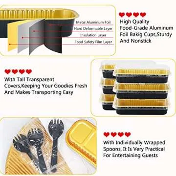 LNYZQUS Aluminum Foil Mini Loaf Pans With Lids 50 Pack, 6.8oz Rectangle Baking Cups Muffin Tins,Disposable Baking Tins Mini Baking Pans Holders For Mini Cake Bread -Black In Gold