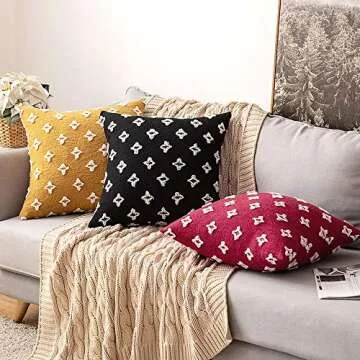 MIULEE Set of 2 Decorative Throw Pillow Covers Rhombic Jacquard Pillowcase Soft Square Cushion Case for Summer Couch Sofa Bed Bedroom Car Living Room, 18x18 Inch, Black