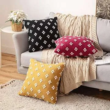 MIULEE Set of 2 Decorative Throw Pillow Covers Rhombic Jacquard Pillowcase Soft Square Cushion Case for Summer Couch Sofa Bed Bedroom Car Living Room, 18x18 Inch, Black