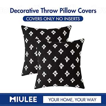 MIULEE Set of 2 Decorative Throw Pillow Covers Rhombic Jacquard Pillowcase Soft Square Cushion Case for Summer Couch Sofa Bed Bedroom Car Living Room, 18x18 Inch, Black