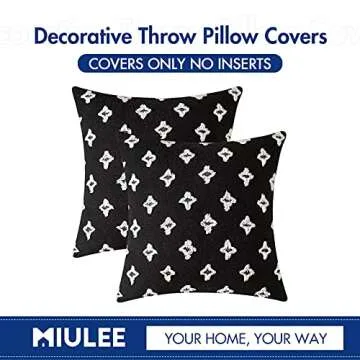 MIULEE Set of 2 Decorative Throw Pillow Covers Rhombic Jacquard Pillowcase Soft Square Cushion Case for Summer Couch Sofa Bed Bedroom Car Living Room, 18x18 Inch, Black