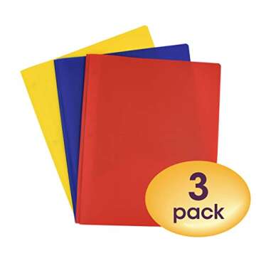 Smead Poly Two-Pocket Folder, Three-Hole Punch Prong Fasteners, Letter Size, Assorted Colors, 3 per Pack (87738)