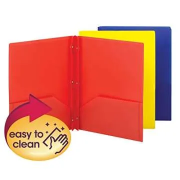 Smead Poly Two-Pocket Folder, Three-Hole Punch Prong Fasteners, Letter Size, Assorted Colors, 3 per Pack (87738)