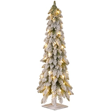 National Tree Company Pre-Lit Artificial Christmas Tree, Snowy Downswept, Green, White Lights, Includes Stand, 4 Feet