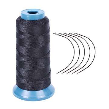 Black Weaving Thread High Strength Polyster Thread Size 210 D with 12 pcs of 9cm-C Type Needles/Curved hair Needles for Sew
