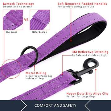 Plutus Pet Dog Leash 6ft Long, Traffic Padded Two Handle, Heavy Duty, Reflective Double Handles Lead for Control Safety Training, Leashes for Large Dogs or Medium Dogs, Dual Handles Leads (Purple)