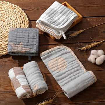 HardNok Ultra-Soft & Absorbent 6-Pack Muslin Baby Burp Cloths - 20x10 Inches, Perfect for Messy Mealtimes with Newborns & Infants. Easy-Clean & Reusable