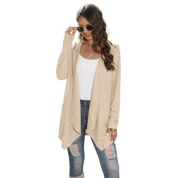 VIISHOW Womens Lightweight Casual Hoodie Cardigans Open Front Waffle Knit Long Sleeve Outwear Coat with Pockets