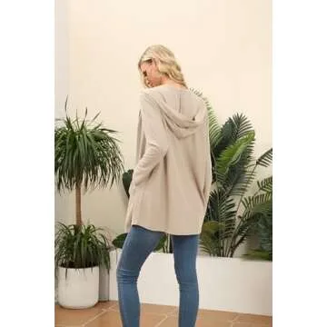 VIISHOW Womens Lightweight Casual Hoodie Cardigans Open Front Waffle Knit Long Sleeve Outwear Coat with Pockets