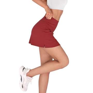 ODODOS Women's High Waisted Tennis Skirts with Pockets Built-in Shorts Golf Skorts for Athletic Sports Running, Carmine Red, Large