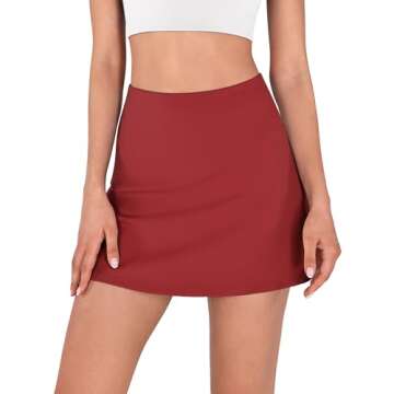 ODODOS Women's High Waisted Tennis Skirts with Pockets Built-in Shorts Golf Skorts for Athletic Sports Running, Carmine Red, Large