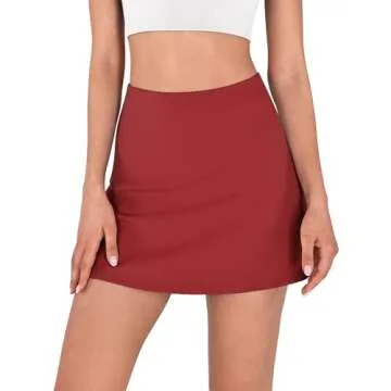 ODODOS Women's High Waisted Tennis Skirts with Pockets Built-in Shorts Golf Skorts for Athletic Sports Running, Carmine Red, Large