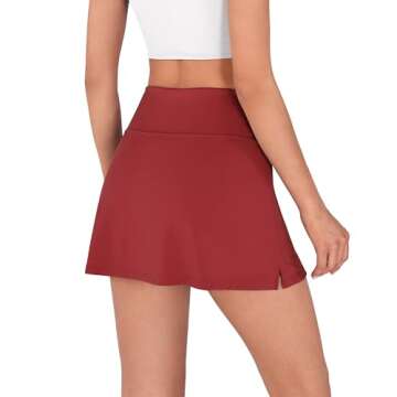 ODODOS Women's High Waisted Tennis Skirts with Pockets Built-in Shorts Golf Skorts for Athletic Sports Running, Carmine Red, Large