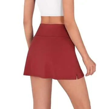 ODODOS Women's High Waisted Tennis Skirts with Pockets Built-in Shorts Golf Skorts for Athletic Sports Running, Carmine Red, Large