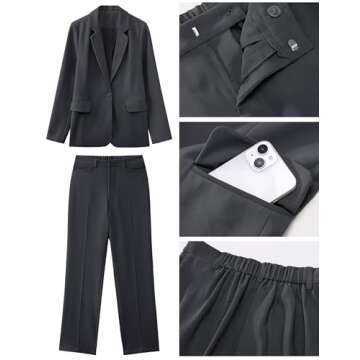luvamia Business Casual Suits for Women Pants Sets Women 2 Piece Outfits Women Sets 2 Piece Outfits Dress Suits for Women Cocktail Pant Suits for Weddings Charcoal Size XX-Large Fits Size 20 Size 22