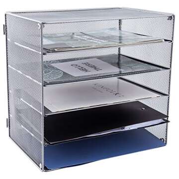 EASEPRES 5 Slot Mesh Desk Organizer Tray, File Paper Letter Folder Holder Desktop Paper Sorter Mail ...