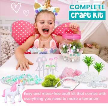 Amitié Lane Light-Up Unicorn Terrarium Kit for Kids - Birthday Gifts for Girls - Creative Unicorn Toys & Craft Kits Presents - Arts & Crafts Fun for Little Girls Age 4 5 6 7, 8-12 Year Old Girl Gift