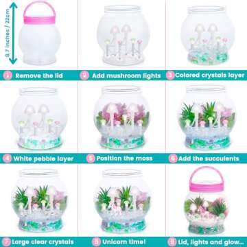 Amitié Lane Light-Up Unicorn Terrarium Kit for Kids - Birthday Gifts for Girls - Creative Unicorn Toys & Craft Kits Presents - Arts & Crafts Fun for Little Girls Age 4 5 6 7, 8-12 Year Old Girl Gift