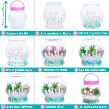 Amitié Lane Light-Up Unicorn Terrarium Kit for Kids - Birthday Gifts for Girls - Creative Unicorn Toys & Craft Kits Presents - Arts & Crafts Fun for Little Girls Age 4 5 6 7, 8-12 Year Old Girl Gift