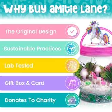 Amitié Lane Light-Up Unicorn Terrarium Kit for Kids - Birthday Gifts for Girls - Creative Unicorn Toys & Craft Kits Presents - Arts & Crafts Fun for Little Girls Age 4 5 6 7, 8-12 Year Old Girl Gift
