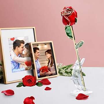 Mothers Day Rose Gifts for Her, Forever 24K Gold Dipped Real Preserved Rose Flower with Stand, Romantic Love You Gifts for Women Wife Mom Anniversary Mother's Day Birthday Weddings (Red Bud Rose)