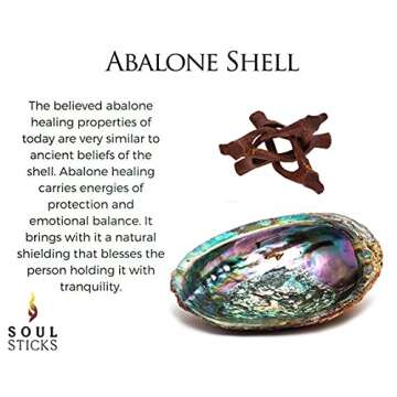 SOUL STICKS Abalone Shell with Wooden Tripod Stand for Smudging Sage, Herbs, Incense, Resin, and Palo Santo | Sustainably Sourced Shell Ashtray with Smudge Guide | Available in 3 Sizes (5 Inch)