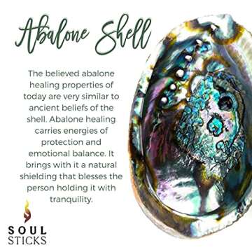 SOUL STICKS Abalone Shell with Wooden Tripod Stand for Smudging Sage, Herbs, Incense, Resin, and Palo Santo | Sustainably Sourced Shell Ashtray with Smudge Guide | Available in 3 Sizes (5 Inch)