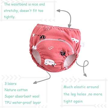 U0U Baby Girls'4 Pack Cotton Training Pants Toddler Potty Training Underwear for Boys and Girls Pink 2T