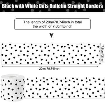 Zonon 65 Feet Bulletin Board Borders Black and White Polka Dots Striped Grid Borders Decorative Stra...