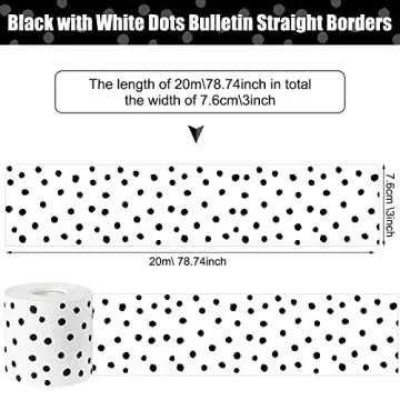 Zonon 65 Feet Bulletin Board Borders Black and White Polka Dots Striped Grid Borders Decorative Stra...