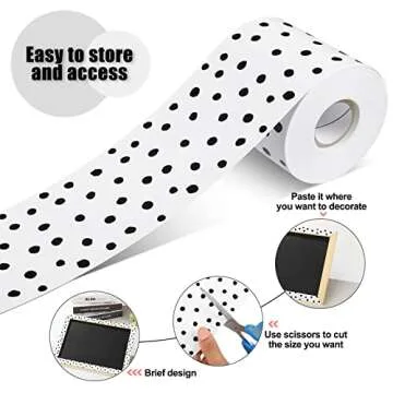 Zonon 65 Feet Bulletin Board Borders Black and White Polka Dots Striped Grid Borders Decorative Straight Scalloped Wavy Rolled Trim Classroom Back to School Decor(Black Painted Dots)