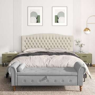Befurtori California King Headboard Bed Upholstered Only, Linen Tufted Cal King Size Headboard Wall Mount and Bed Frame Mount with Tufted Solid Wood Head Board, Ivory