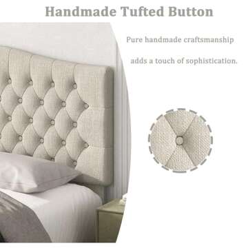 Befurtori California King Headboard Bed Upholstered Only, Linen Tufted Cal King Size Headboard Wall Mount and Bed Frame Mount with Tufted Solid Wood Head Board, Ivory