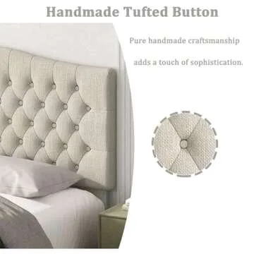 Befurtori California King Headboard Bed Upholstered Only, Linen Tufted Cal King Size Headboard Wall Mount and Bed Frame Mount with Tufted Solid Wood Head Board, Ivory