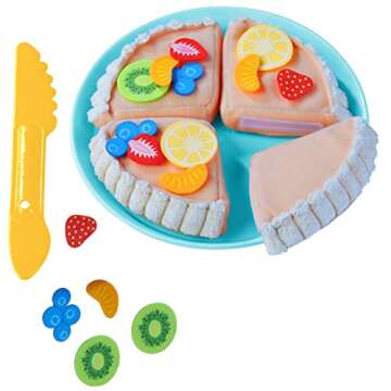HABA Fruit Tart Pretend Play Food Set - Creative Felt Dessert with Toppings