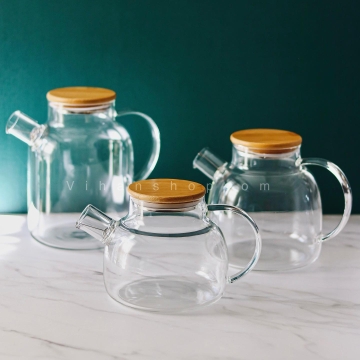 قوری پیرکس بوروسیلیکات (شعله مستقیم) با درب بامبو  شفاف