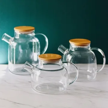 قوری پیرکس بوروسیلیکات (شعله مستقیم) با درب بامبو  شفاف