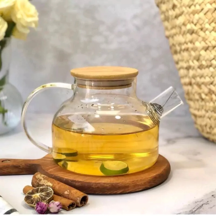 قوری پیرکس بوروسیلیکات (شعله مستقیم) با درب بامبو  شفاف