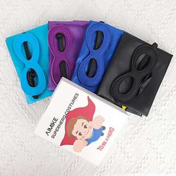 AIMIKE Superhero Capes and Masks, DIY Dress Up Capes and Masks Set, 4 Packs with Stickers