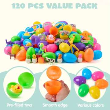 JOYIN 120 Pcs Prefilled Easter Eggs with Toys and Stickers