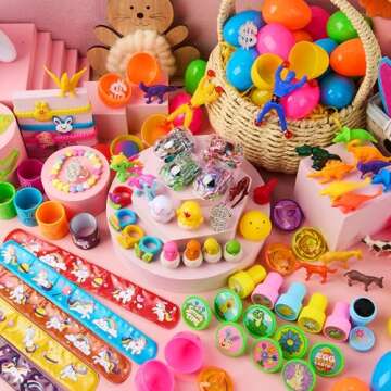 JOYIN 120 Pcs Prefilled Easter Eggs with Toys and Stickers