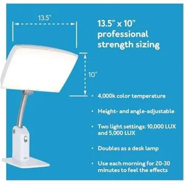 Carex Day-Light Sky Bright Light Therapy Lamp - 10,000 LUX Light Therapy Lamp at 12 Inches, Sunlight Lamp, Daylight Lamp, Therapy Light for Low Energy Levels, White