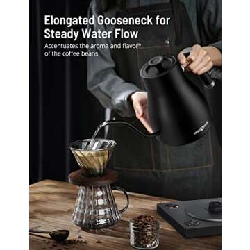 PARIS RHÔNE Gooseneck kettle,Gooseneck Electric Pour-Over Kettle for Coffee Tea Brewing,Temperature...