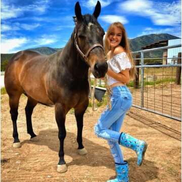 Sloggers Waterproof Garden Rain Boots for Women - Cute Mid-Calf Mud & Muck Boots with Premium Comfort Support Insole, (Bee Light Blue), (Size 8)