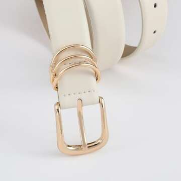 RISANTRY Women's White Belt with Elegant Gold Buckle