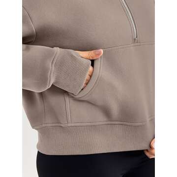 Trendy Queen Womens Hoodies Quarter Half Zip Pullover Oversized Sweatshirts Half With Pockets Fall Clothes CoffeeGreyS